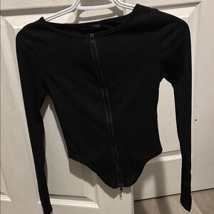 Black Long Sleeve Zip-Up Top